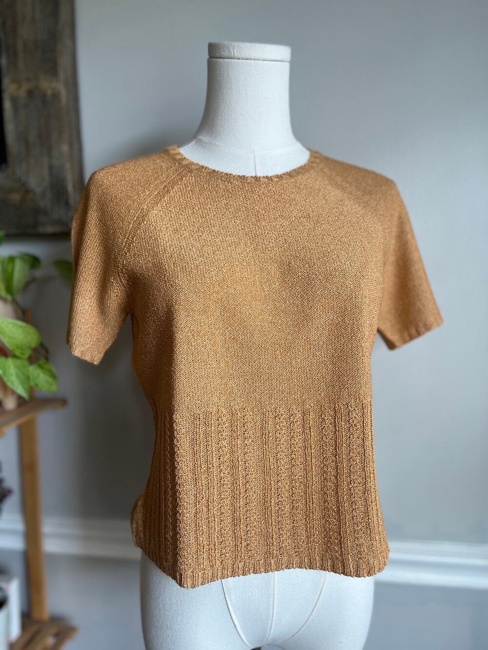 Vintage 90s Orange Crop Top Knit Short Sleeve Size Small
